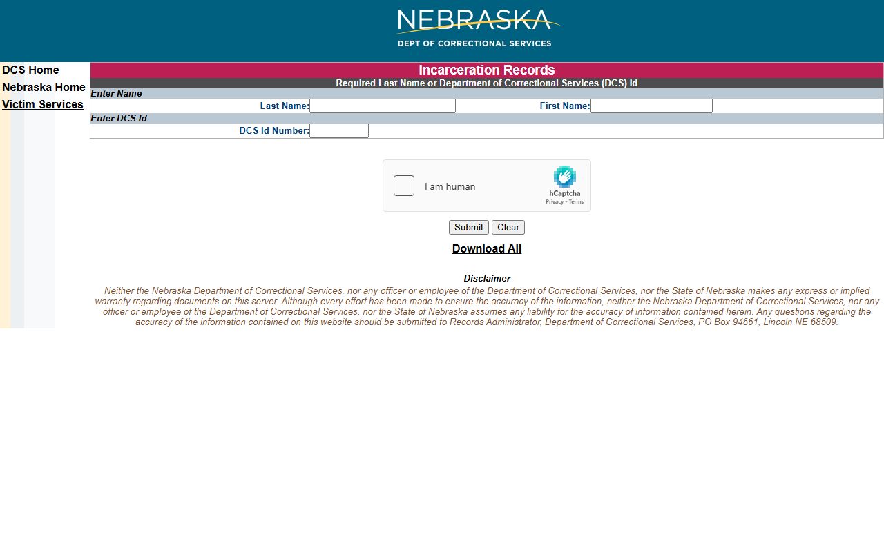Saline County state prison inmate search through Nebraska Department of Correctional Services