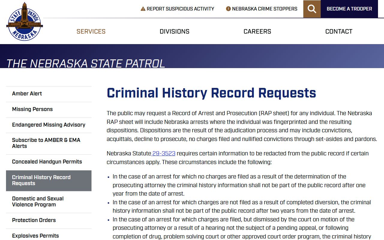 Nebraska State Patrol criminal history limits for Saline County jail mugshots