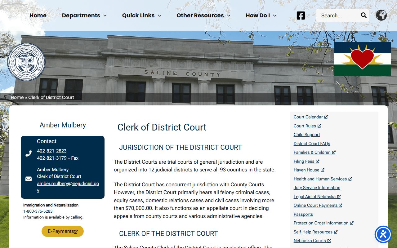 Saline County District Court Clerk court records after arrest page